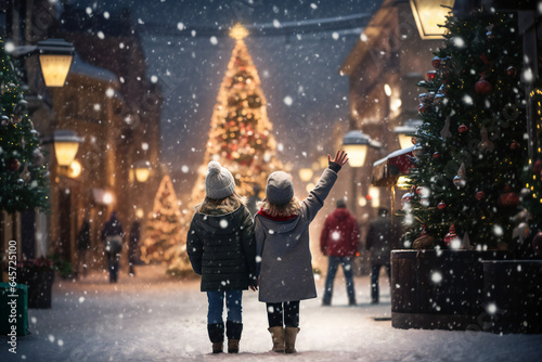 Children looking at Christmas Tree