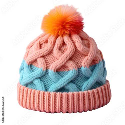 Knitted hat for women in winter on a transparent background