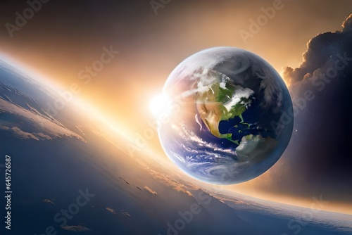 earth in the space with moon revoloving around the globe 