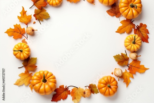 autumn leaves frame and pumpkins