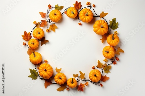 autumn leaves frame and pumpkins