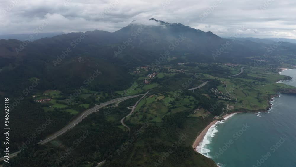 This aerial view showcases the diverse beauty of Asturias's coastline in its full glory This aerial view showcases the diverse beauty of Asturias's coastline in its full glory