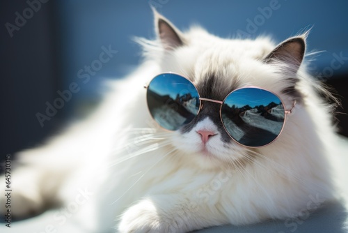cool fluffy white cat donning shades