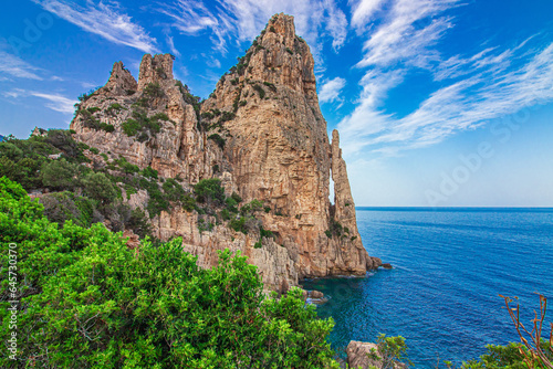 Rock limestone pinnacle called "Pedra Longa" in the Orosei gulf near Santa Maria Navarrese. Sardinia, Italy
