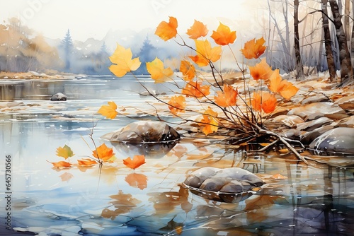 autumn leaves on the lake © Man888
