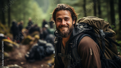 Backpacker Camping Hiking Journey Travel Trek Concept,generative ai