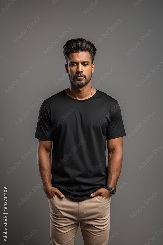 Men's black t-shirt with short sleeve mockup