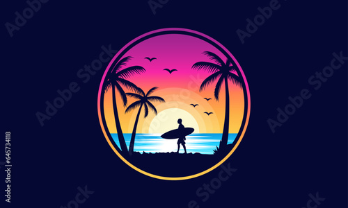 Tropical beach sunset landscape Vector Illustration