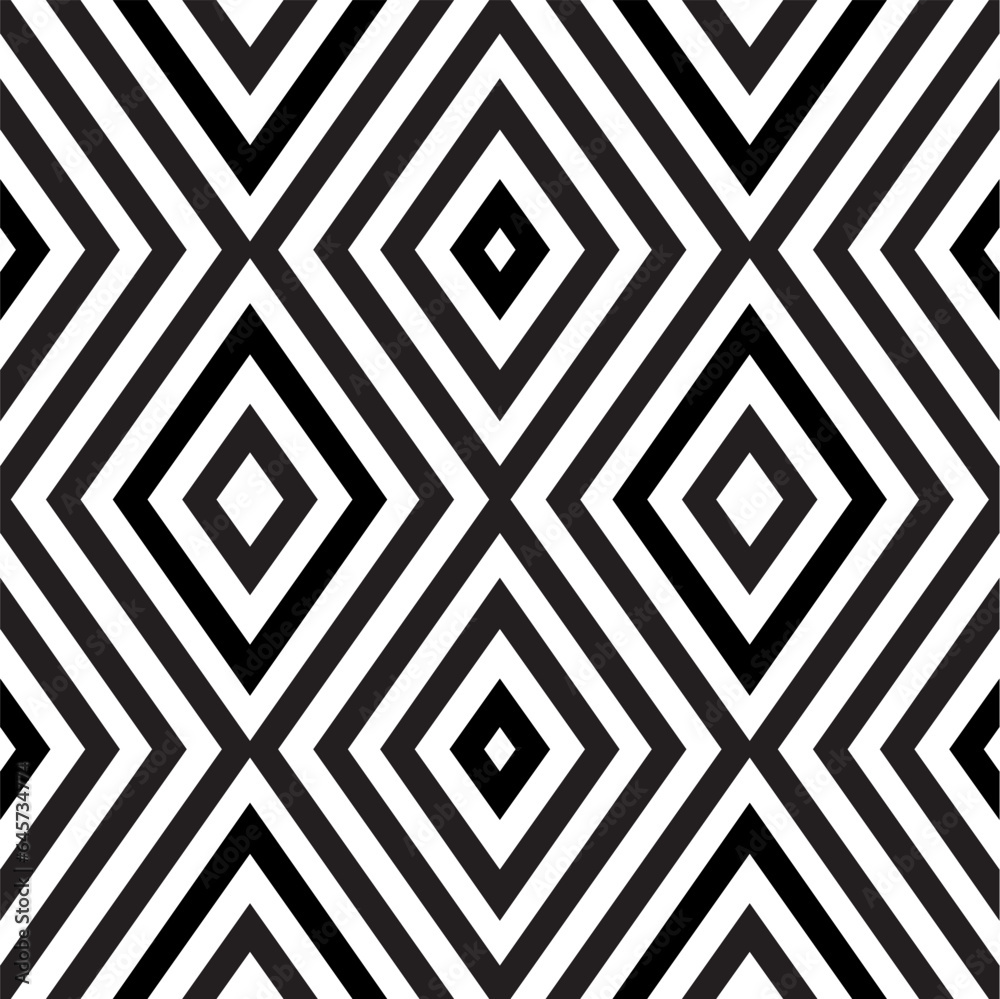 Seamless pattern with Seamless pattern with rhombus motifs in black and white. Vector illustration.