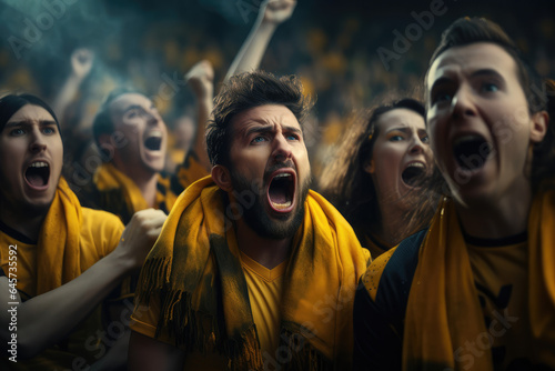 cheering soccer fans at the stadium