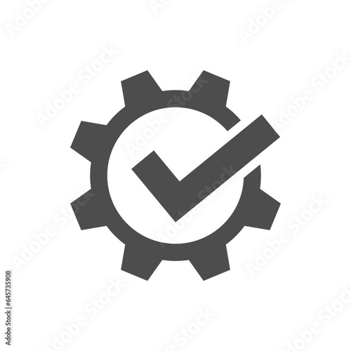 Technical specifications conformity graphic icon. Gear with check mark isolated sign on white background. Vector illustration photo