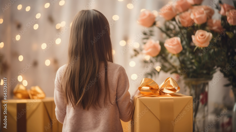 Little girl with gift box Little girl with gift box