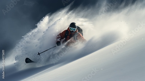 professional skier on the mountainside. extreme sports and hobbies © ProstoSvet