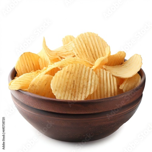 potato chips in bowl isolated on white background