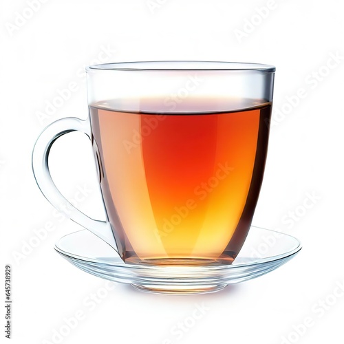 Transparent cup of tea isolated on white background