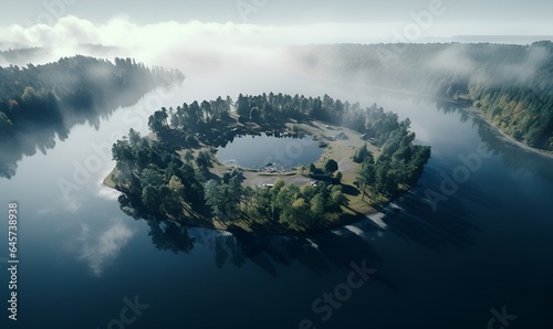 lake in the middle of an island in the middle of the sea, ai generative © Miftah