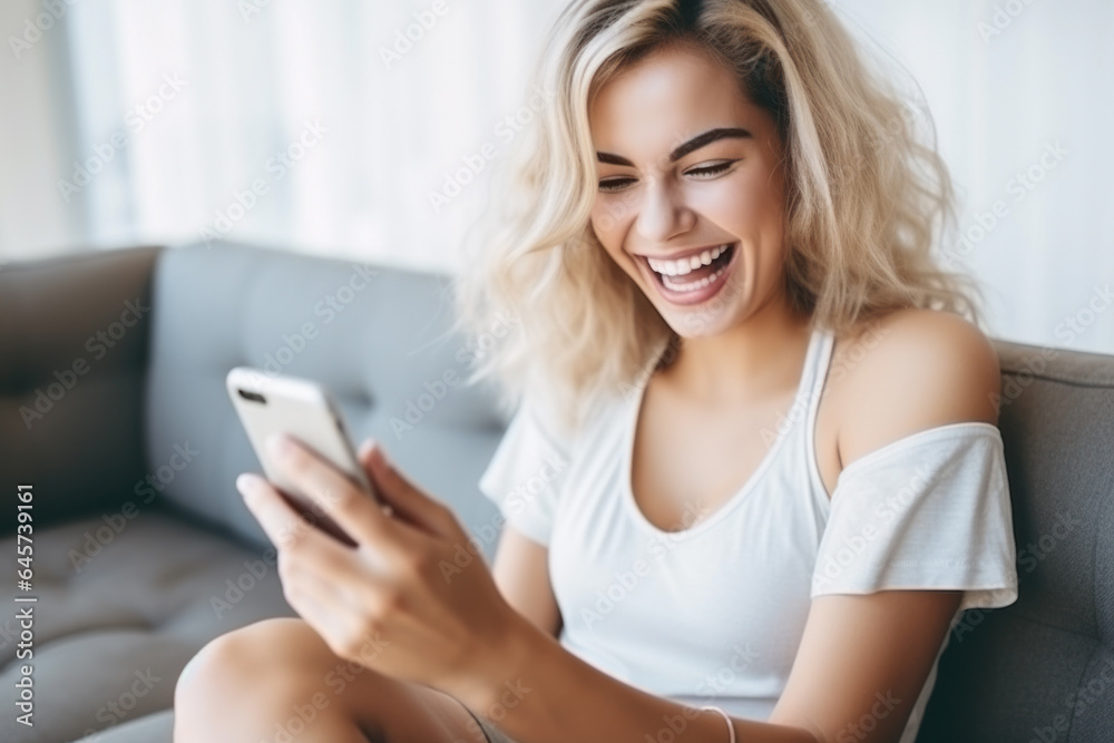Beautiful smiling woman texting on the phone. Beautiful smiling woman texting on the phone.