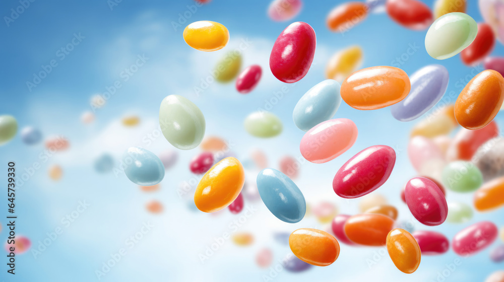 Delicious Jelly beans floating in the air