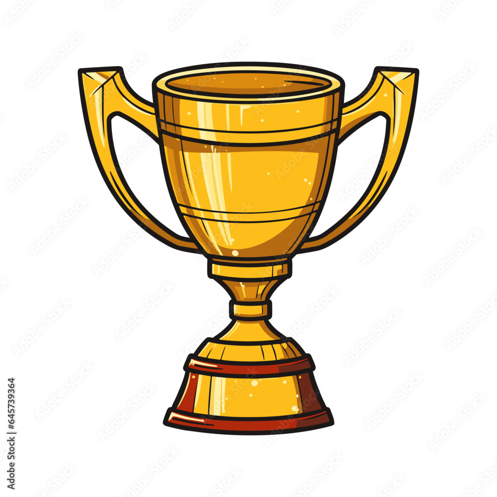 Golden trophy cup in cartoon style. Award, vector flat illustration isolated on white background. Golden trophy cup in cartoon style. Award, vector flat illustration isolated on white background.