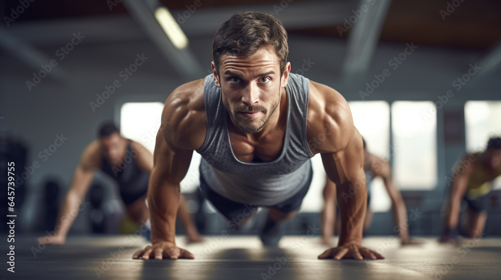 Fototapeta premium Portrait of athletic man in a gym
