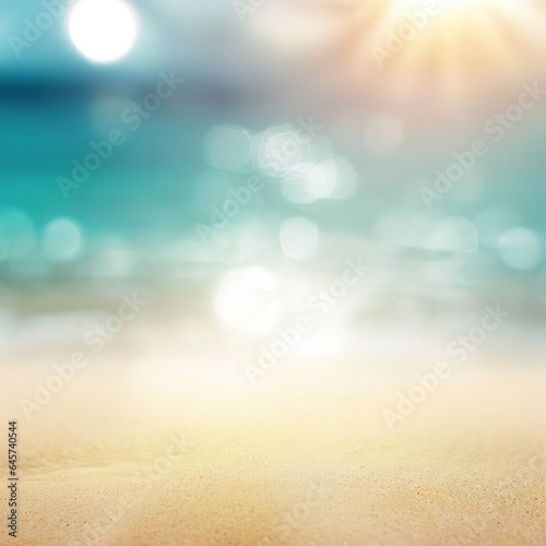 Tropical summer sand beach and bokeh sun light on sea background