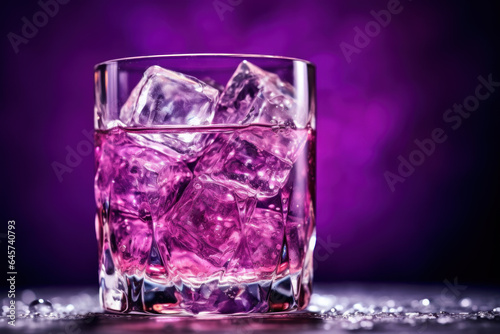 Cocktail in a glass with ice cubes on a dark background