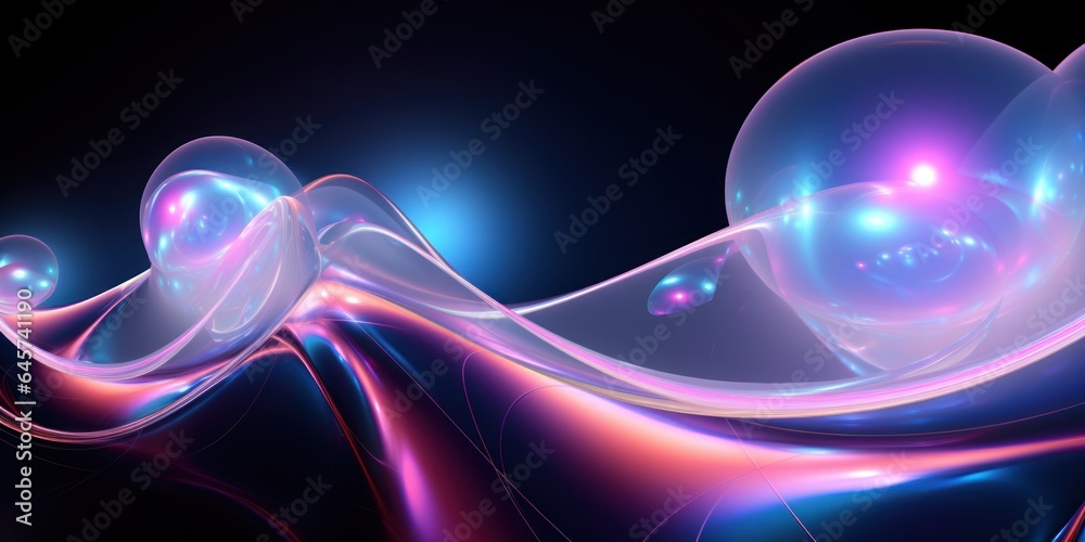 Pearly neon waves with bubbles. AI generation Pearly neon waves with bubbles. AI generation