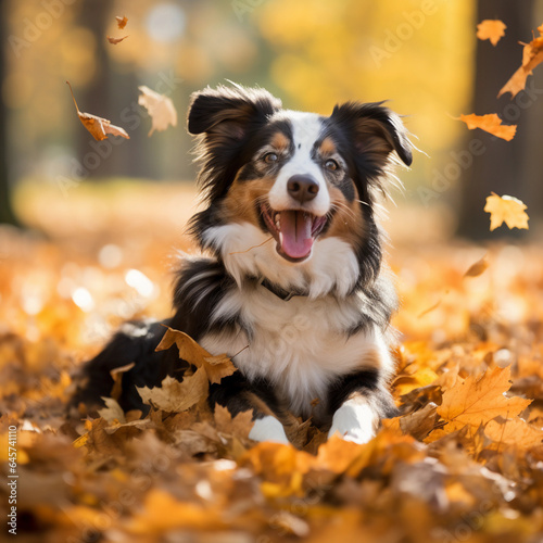 border collie puppy in autumn park