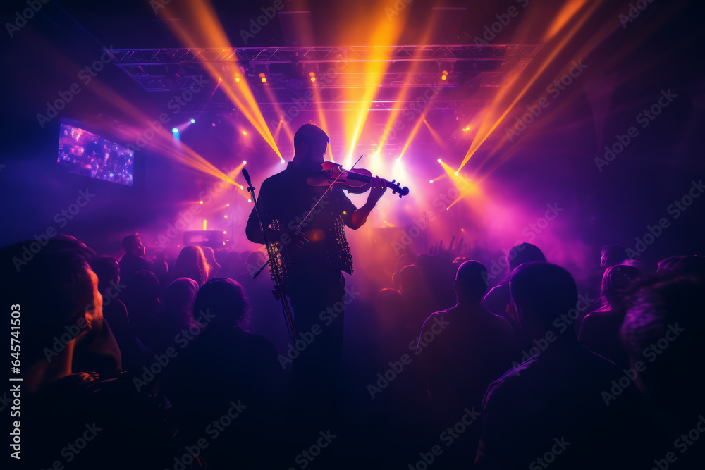 Closeup of modern music concert with light effects