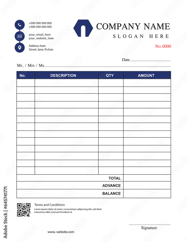 Corporate Business Stationery Design. Hand Bill, Invoice Template with Place for Your Text.