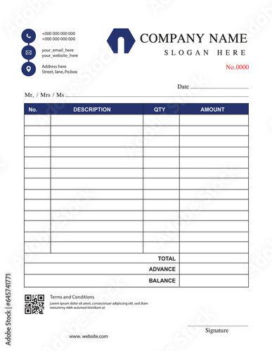 Corporate Business Stationery Design. Hand Bill, Invoice Template with Place for Your Text.
