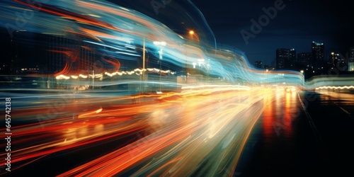Lightspeed Urban Motion: Dazzling Light Trails of Various Vehicles in a Dark Area, Capturing the Pulse of the City