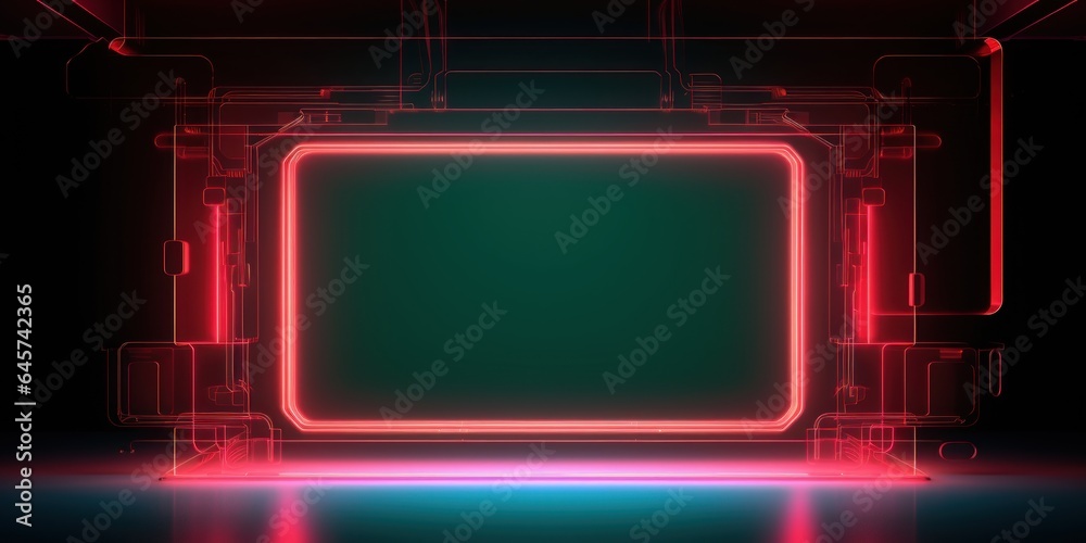 Simple cyber technology frame made of neon lines. AI generation Simple cyber technology frame made of neon lines. AI generation