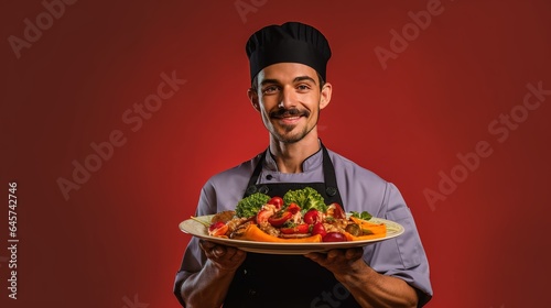 chef holding a plate with vegetables