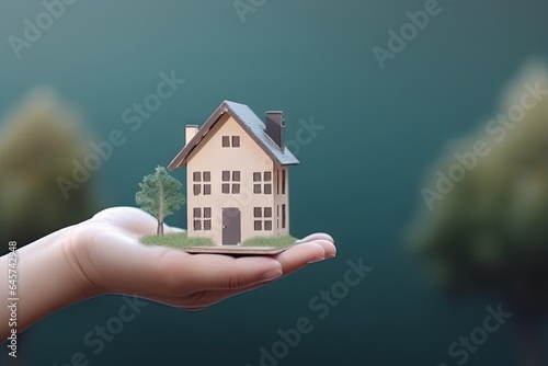 House model on hand. Conceptual view of real estate. Investing in home. Real estate security. Building property future