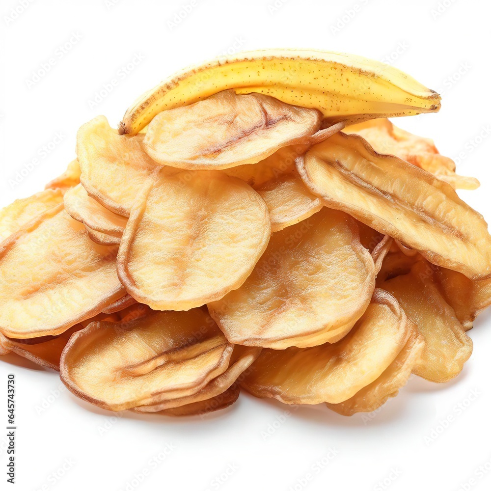 sweet banana crisps isolated on white background