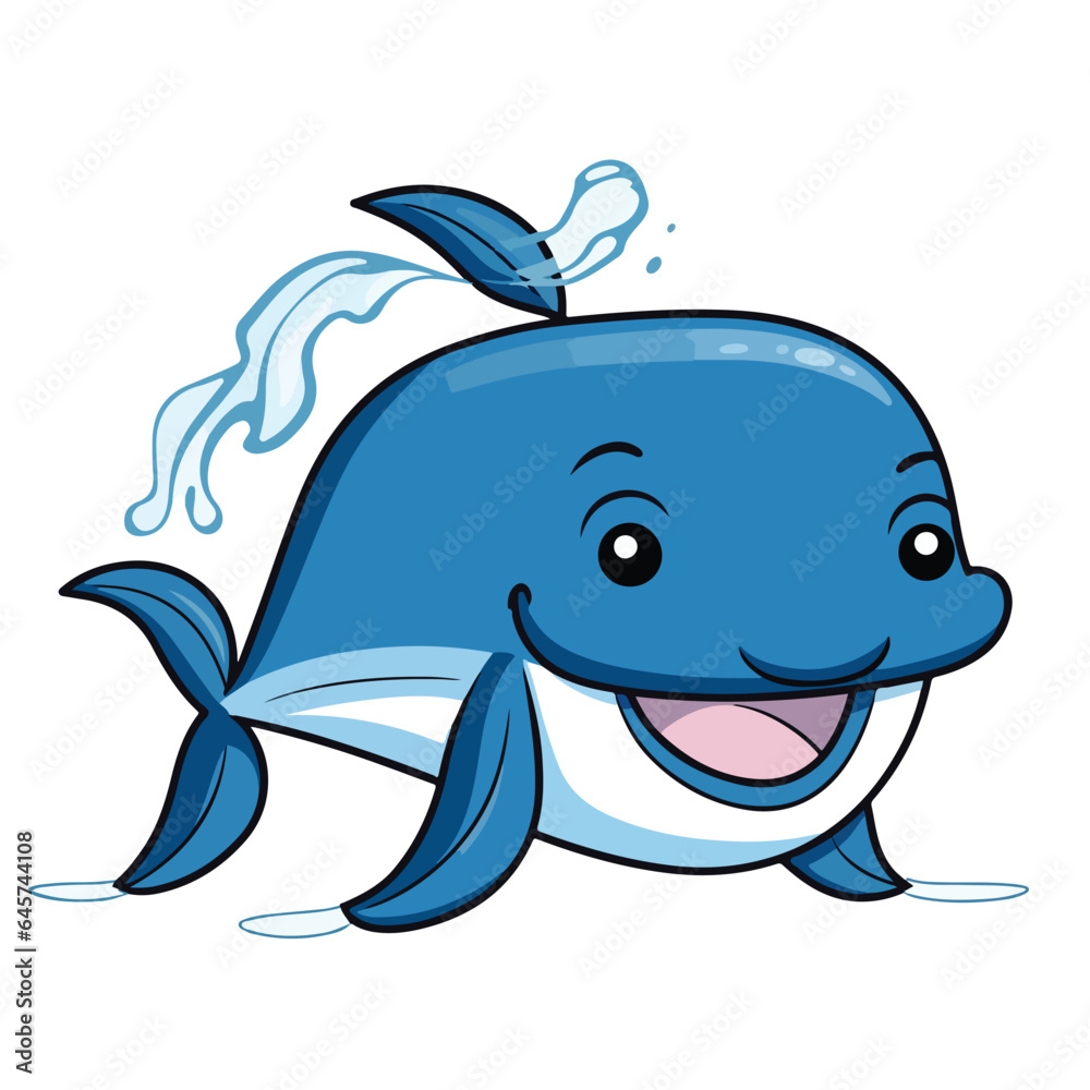 Obraz premium Blue whale tshirt design graphic, cute happy kawaii style, clear outline