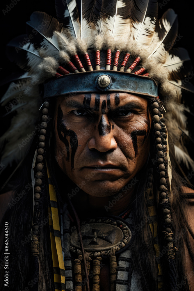 Dramatic portrait of Apache warrior