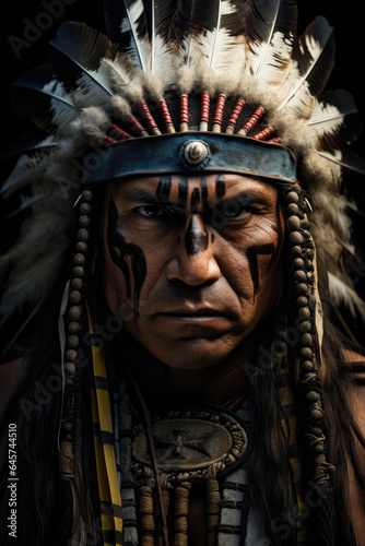 Dramatic portrait of Apache warrior