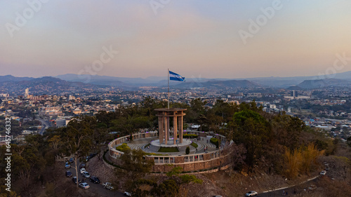 Aerial View of Honduras' National Flag in Tegucigalpa, Honduras