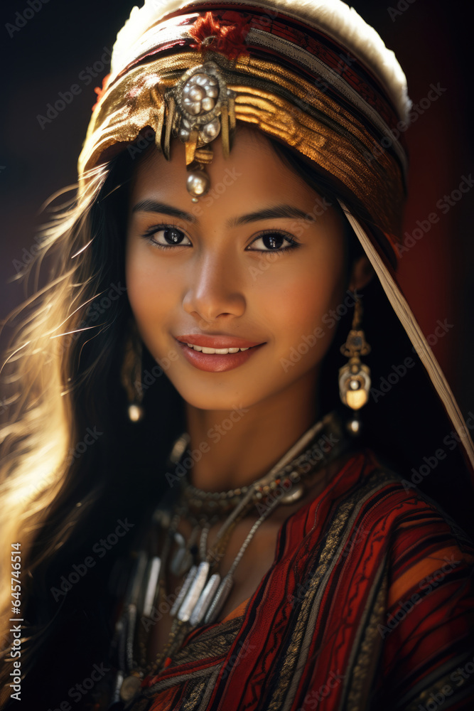 Portrait of an Andean girl with traditional costumes