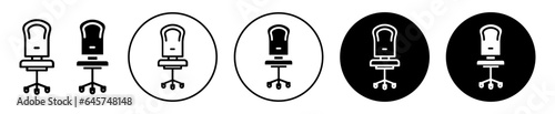 Office chair icon. Adjustable rolling wheel armchair symbol. Business recliner chair in work place vector.