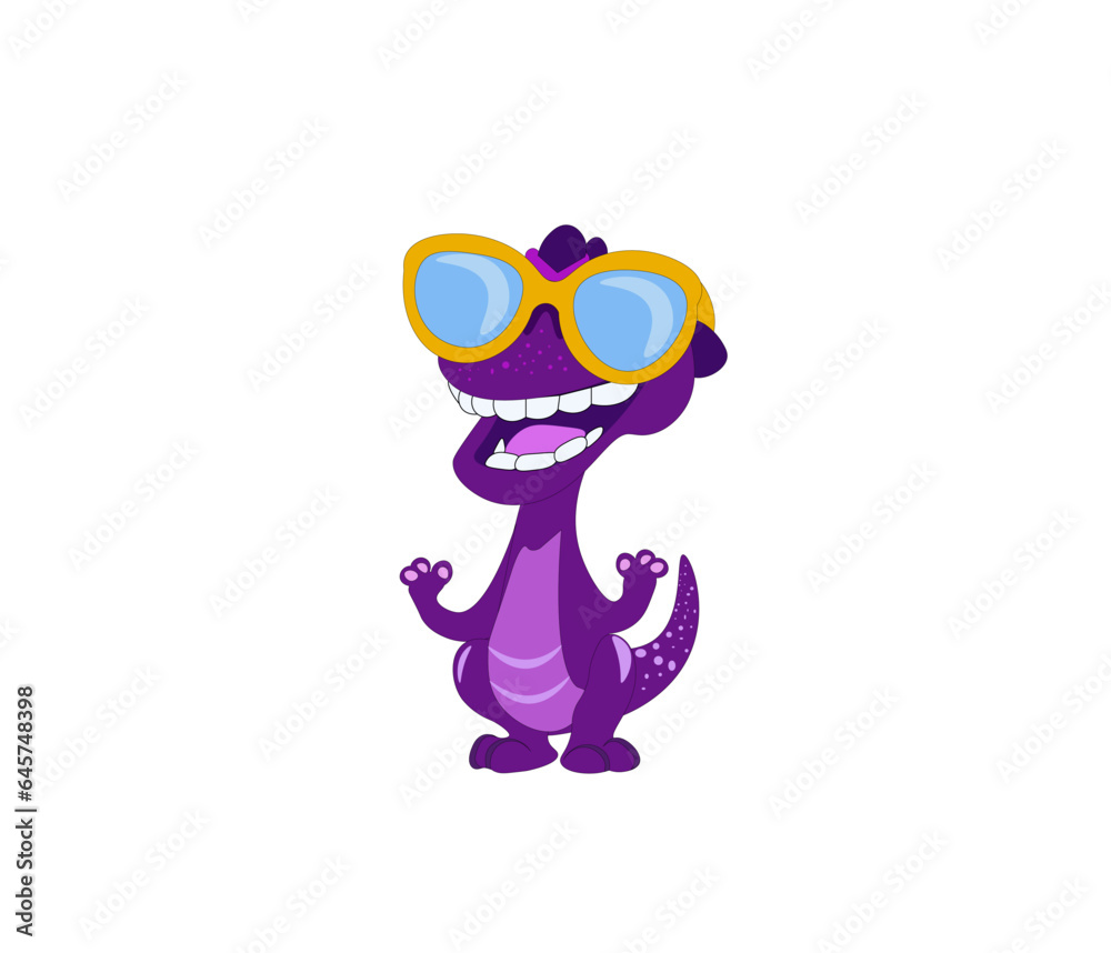 Purple dragon with a smile and sunglasses. Vector illustration Purple dragon with a smile and sunglasses. Vector illustration