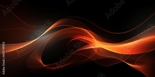 Abstract Orange Wavy Lines on a Black Background Canvas Wall Print, a Striking Contemporary Artwork