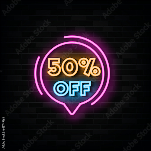50 Percent Off Neon Signs Vector Design Template Neon Style