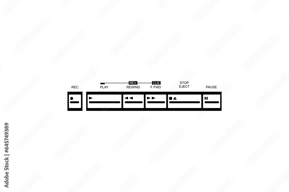 Silhouette of the Tape Deck Buttons, Records, Play, Fast, Forward, Rewind, Stop, Eject, and Pause. Vector Illustration Silhouette of the Tape Deck Buttons, Records, Play, Fast, Forward, Rewind, Stop, Eject, and Pause. Vector Illustration