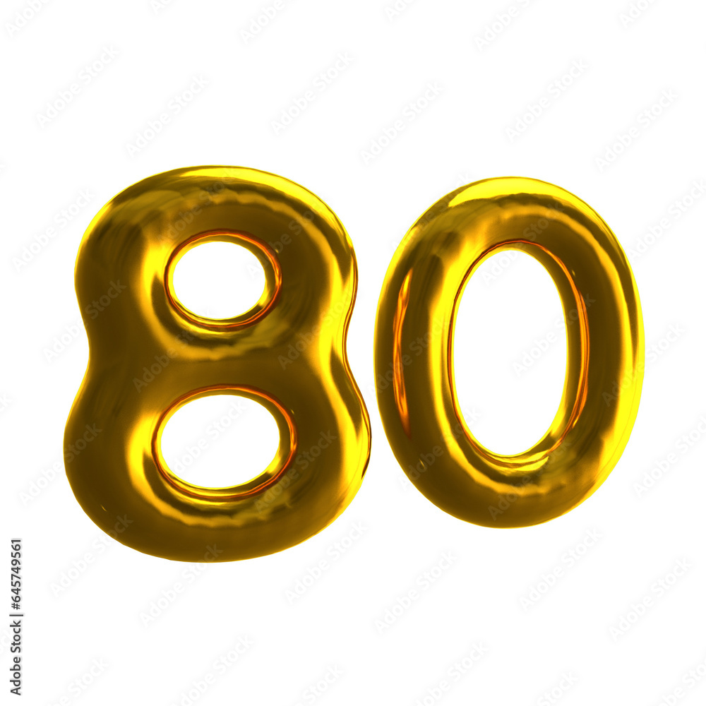 Number 80 3D render with Gold material Number 80 3D render with Gold material