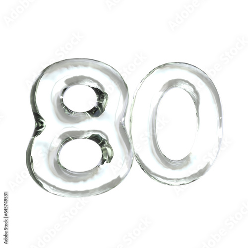 Number 80 3D render with glass material