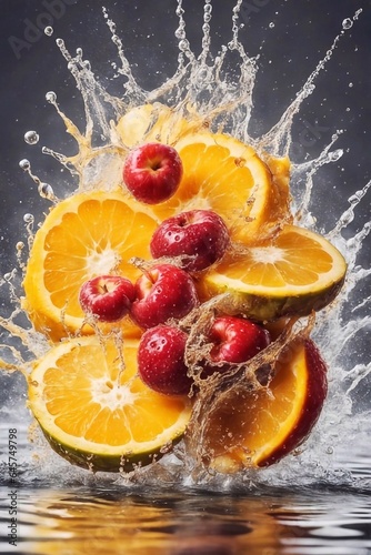 Close up of mixfruit in water splash. Ai Generat