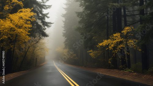Embracing the Tranquil Beauty of Autumn: A Scenic Road Trip Through Foggy Forests © Floare